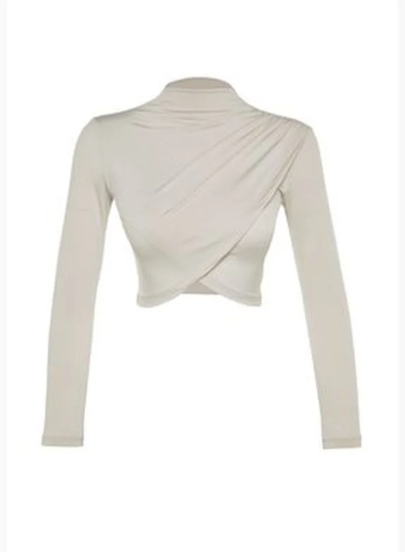 trendyol Light Stones Stand Collar Draped Crop Blouse TWOAW24BZ00164