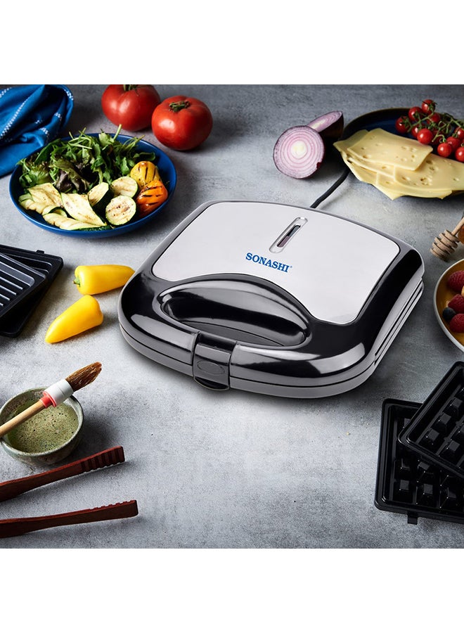 SONASHI Stainless Steel Cordless Kettle With 2 Slice Non-Stick Grill Plate Bundle 1.8 L 1500 W SKT-1804 + SGT-853 Silver/Black - Image 2