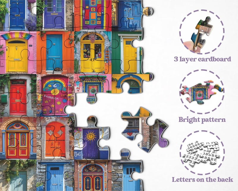 PPuzzling Colorful Door Puzzles for Adults 1000 Pieces, Vintage Unique Jigsaw Puzzle, Difficult Door Art Puzzle as Home Wall Decor, Funny Challenging Puzzles for Adults - Image 4
