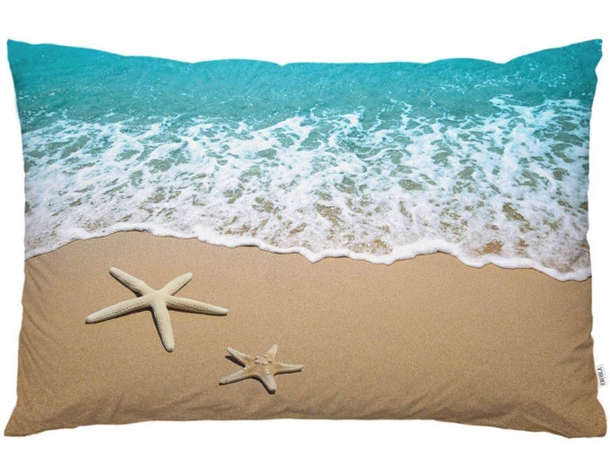 THROW PILLOW COVER BEACH STARFISH SEA ANIMAL COASTAL SANDY SEASIDE NAUTICAL OCEAN THEME WAVE EXOTIC DECOR LUMBAR PILLOW CASE CUSHION FOR SOFA COUCH BED STANDARD QUEEN SIZE 20X30 INCH
