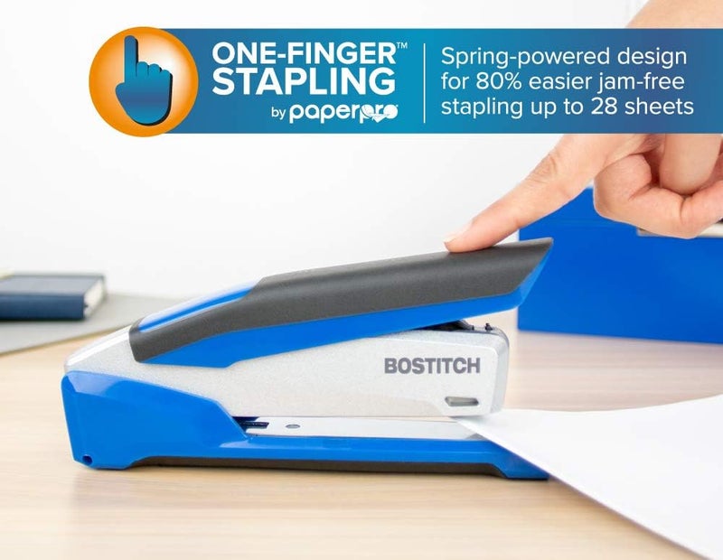 PaperPro Bostitch Office InPower Spring-Powered Premium Desktop Stapler - One Finger, No Effort, Blue/Silver (1118) - Image 2