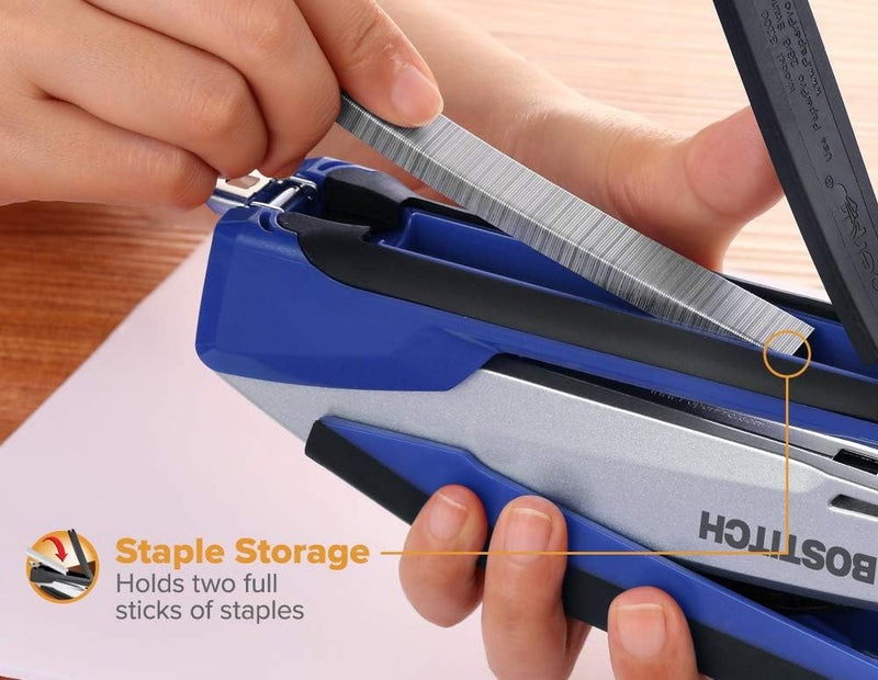 PaperPro Bostitch Office InPower Spring-Powered Premium Desktop Stapler - One Finger, No Effort, Blue/Silver (1118) - Image 3
