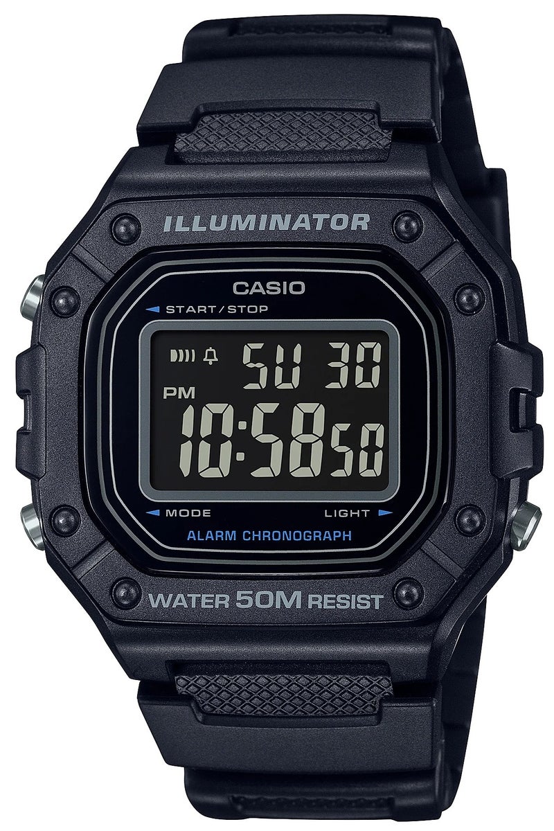 Casio W-218H-1BVDF Black Digital Resin Band Unisex Watch, strap