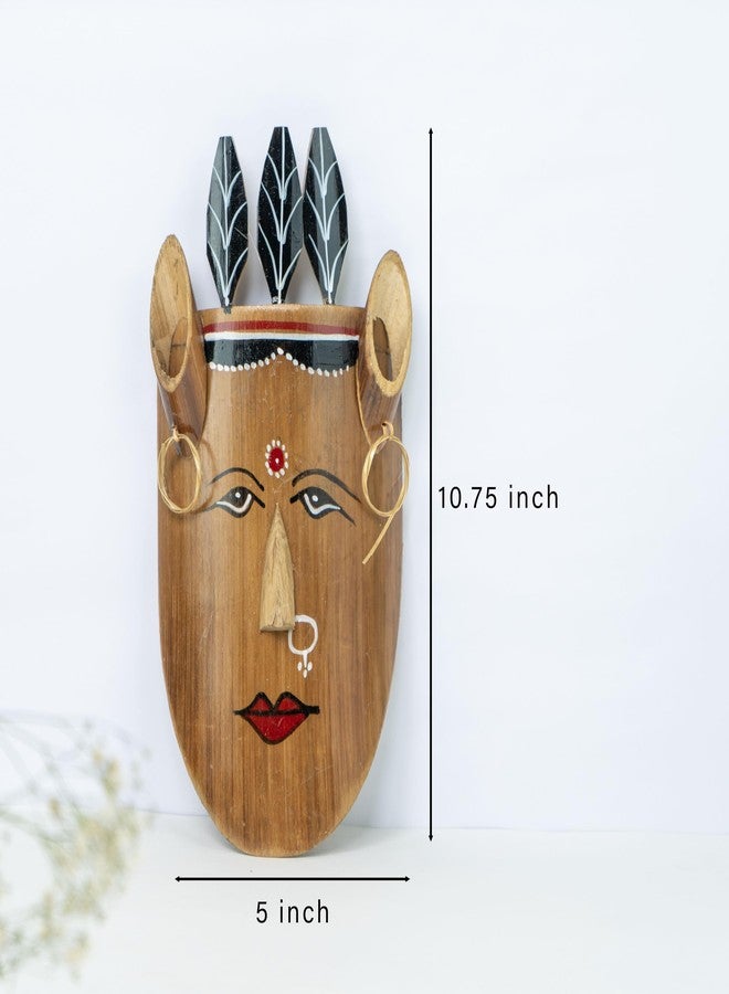 JUNSU CRAFT RA Handmade Bamboo & Wood Tribal Naga Female Face Mask Wall Hanging | 10.75 x 5 Inch Ethnic Sculpture for Home & Office Décor | Handicraft Idol Figure for Living Room & Office Decoration - Image 2