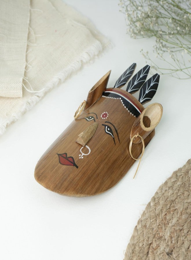 JUNSU CRAFT RA Handmade Bamboo & Wood Tribal Naga Female Face Mask Wall Hanging | 10.75 x 5 Inch Ethnic Sculpture for Home & Office Décor | Handicraft Idol Figure for Living Room & Office Decoration - Image 3