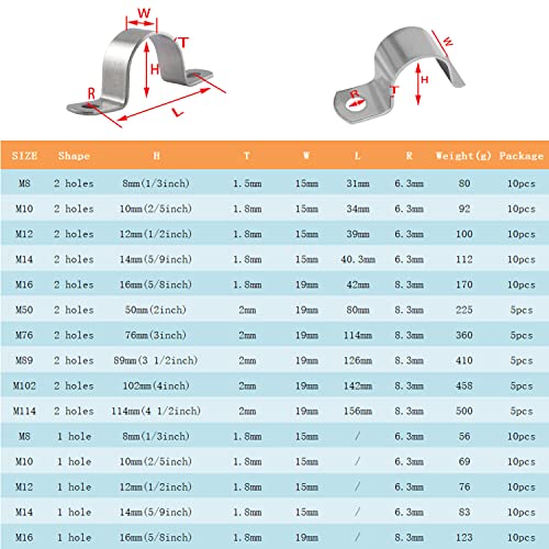 RITUIPIO 2/5 Inch Pipe Strap 304 Stainless Steel Conduit Strap 1 Hole Heavy Duty Strap Clamp for Tube Pipe or Wire Cord Installation(10mm 10pcs) - Image 2