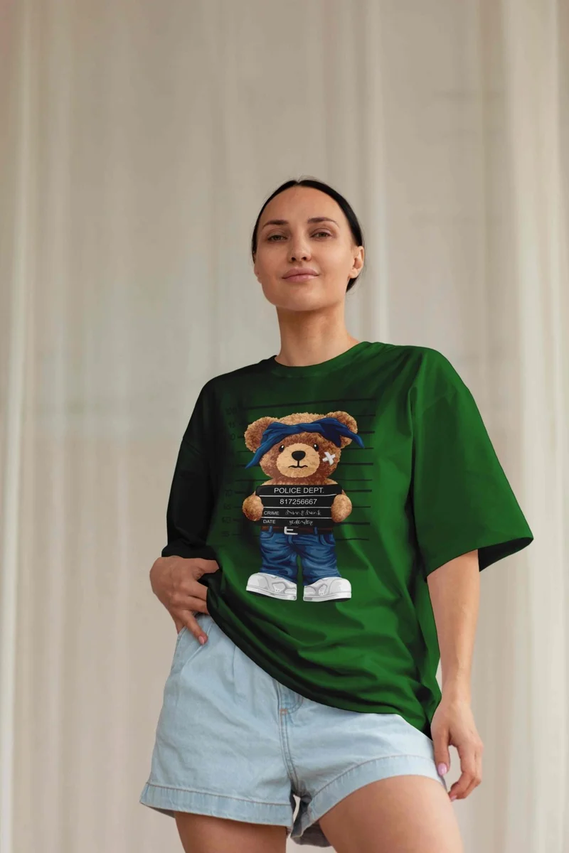 DogFish Women's Dark Green Cotton Crew Neck Crop T-Shirt