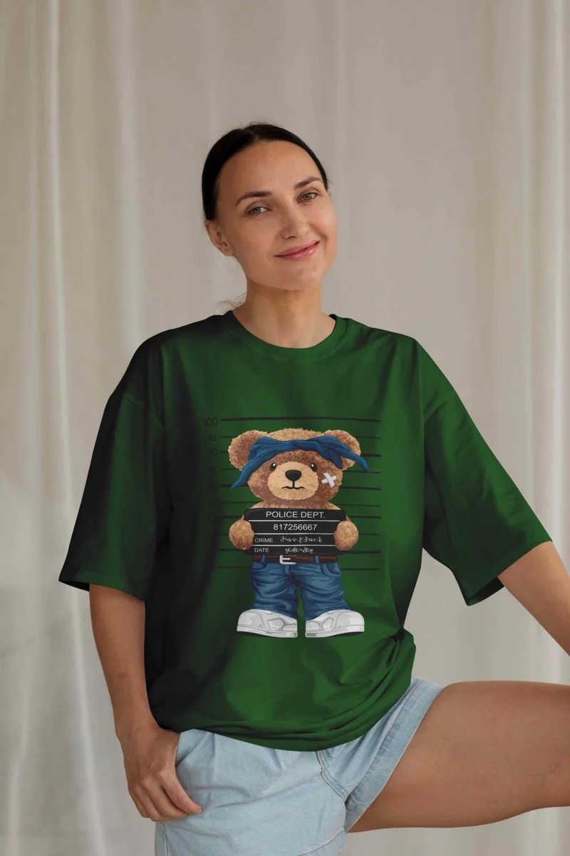 DogFish Women's Dark Green Cotton Crew Neck Crop T-Shirt