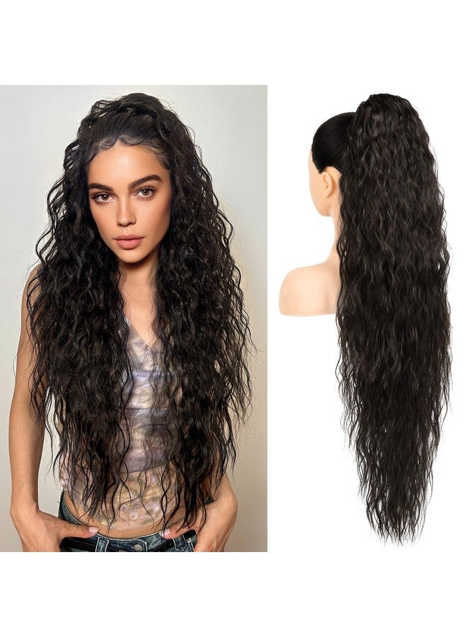LONAI Onai Ponytail Extension 34" Long Wavy Drawstring Ponytail Extensions Dp001 Softer Lighter 80% Japanese Import Synthetic Clip In Hair Extensions Natural Looking Hairpiece For Womenblack Brown - Image 1