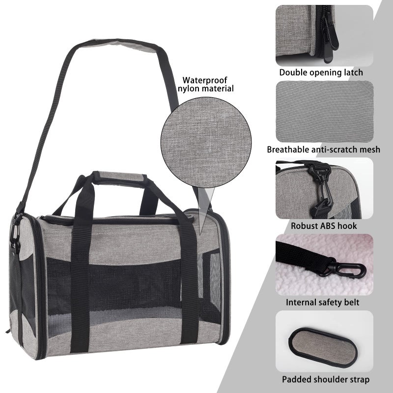 Top tasta Cat Carrying Case - Pet Carrier Airline Approved, Protable and Breathable Pet Travel Carrier Removable Fleece Pad, Collapsible Cat Carrier Dog Carrier for Medium Cats Small Cats Dogs (X-L Grey&Black) - Image 4