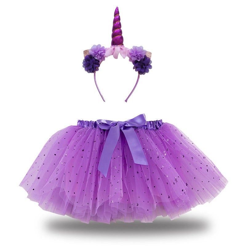 2024 Kids Tutu Skirt with Star Moon Veil and Headwear RS008 purple head buckle 