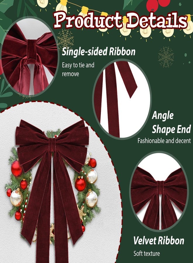 Stuffygreenus 2 Pcs Large Christmas Velvet Bows 10" x 27.5" Christmas Bows Tree Ornament Xmas Velvet Ribbon Bow for Gift Wrapping Wreaths Garland Holiday Home Front Door Decor (Burgundy - Image 3