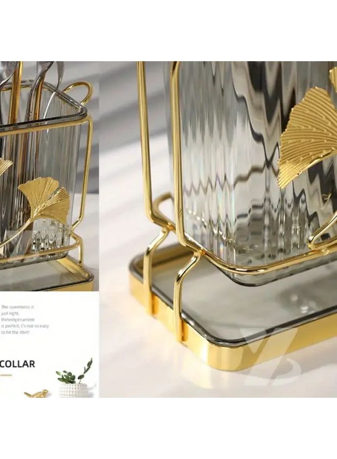 Silver Frame Kitchen Utensil Holder with Drain Tray Dual Compartment Cutlery Organizer - Image 3