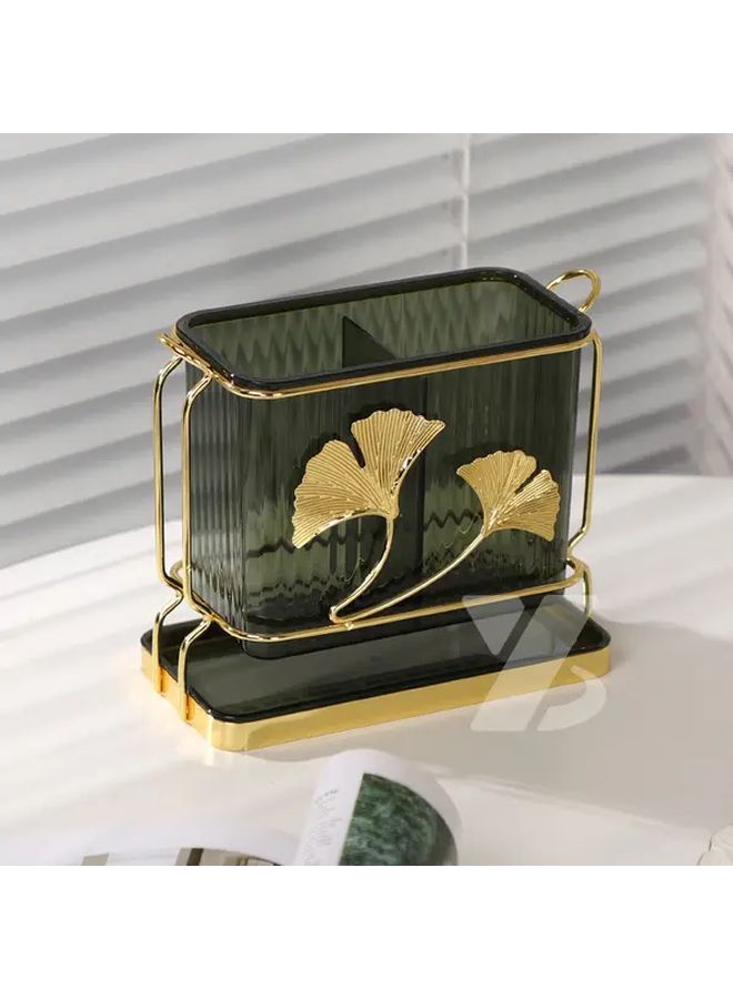 Silver Frame Kitchen Utensil Holder with Drain Tray Dual Compartment Cutlery Organizer - Image 5