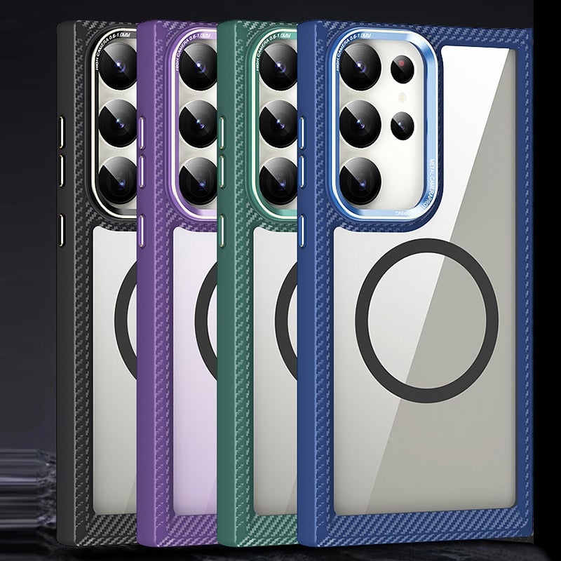 BURAQ Case Cover For Samsung Galaxy S23 Ultra 5G MagSafe Carbon Fiber Transparent Back Panel Phone Case(Black) - Image 2