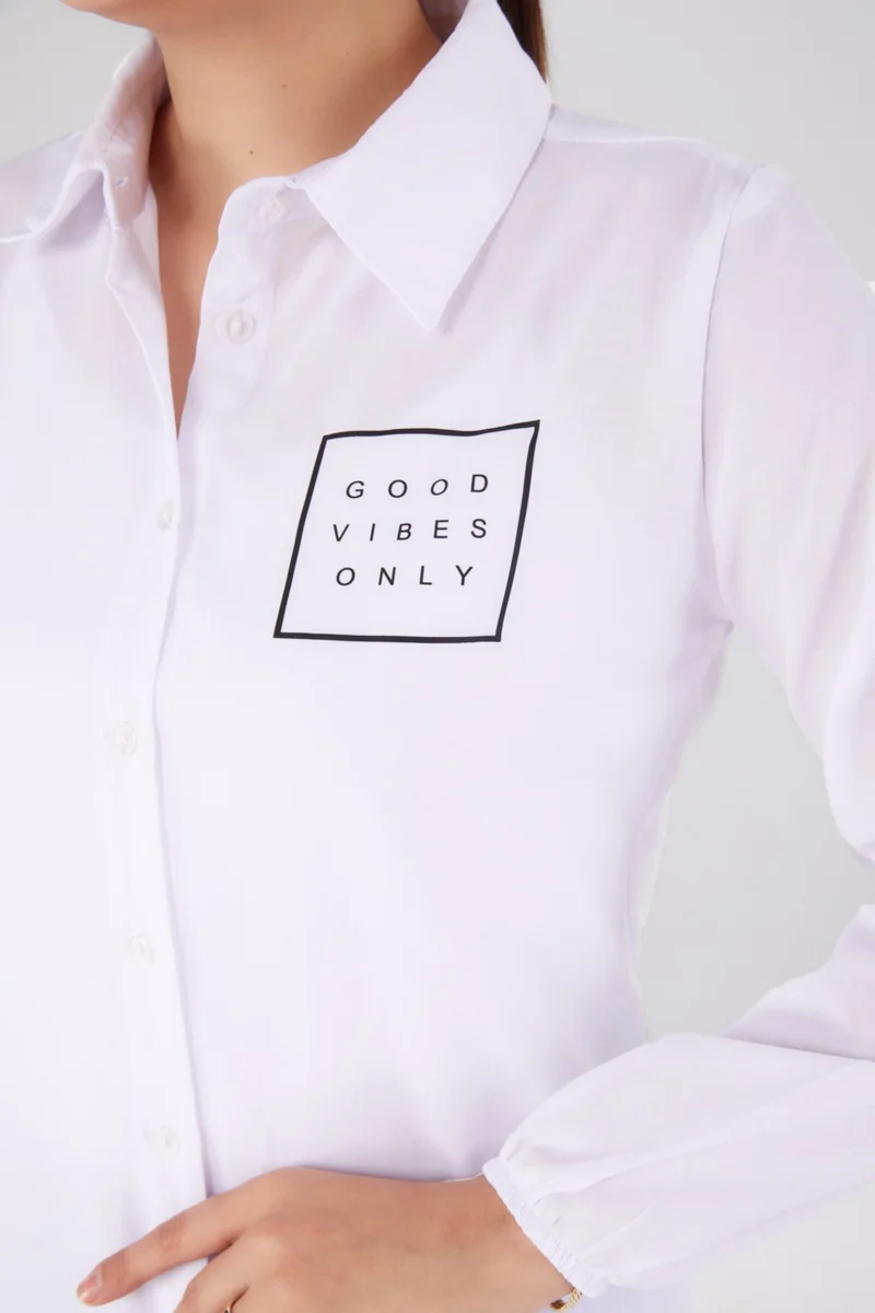 Tofisa Plain Shirt Collar Women's White Printed Shirt - 13344
