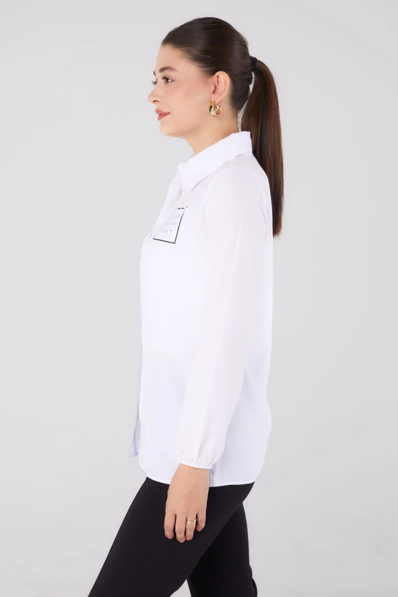 Tofisa Plain Shirt Collar Women's White Printed Shirt - 13344