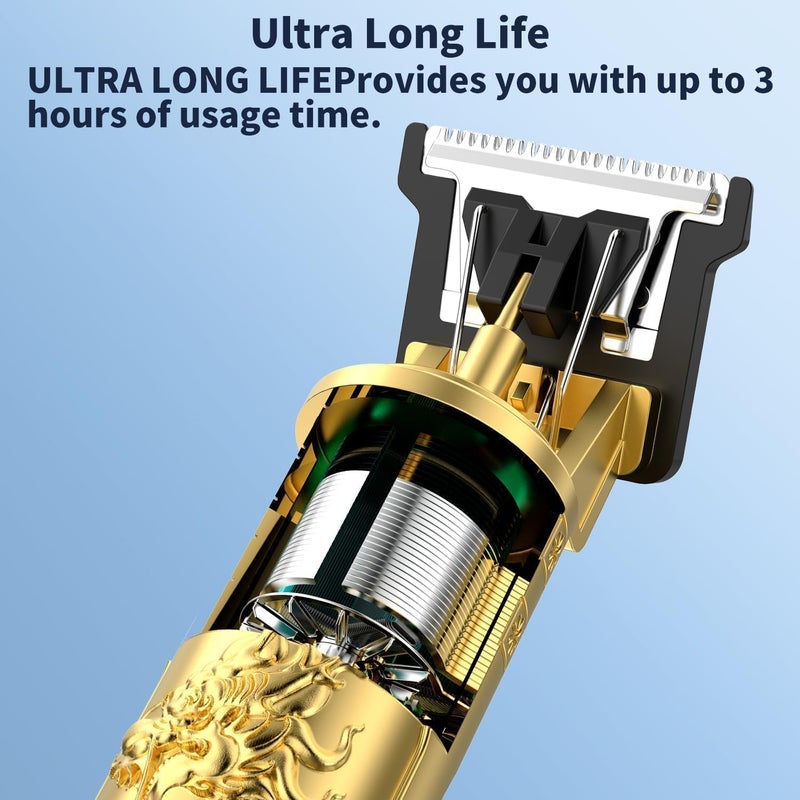 Uzox Trimmer Men Professional Cordless Hair Clipper Dragon Style, Rechargeable Trimmer For Beard, Hairs, Moustache & Face, Electric T Blade Zero Gapped Shaving Machine (Gold) (Multicolor) - Image 3