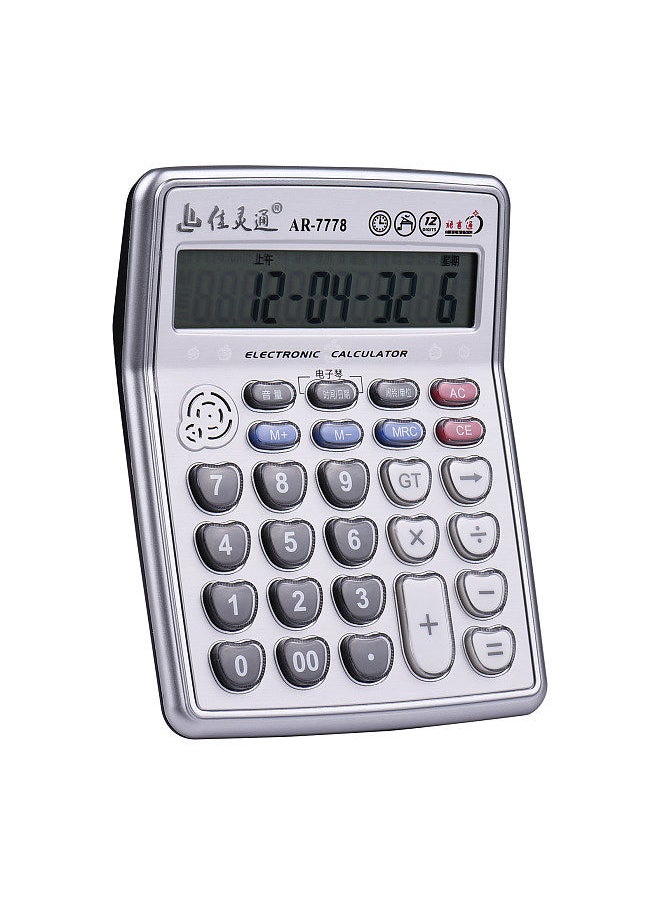 Generic - Musical Desktop Calculator 12-Digits LCD Display Electronic Calculator Counter Big Buttons with Music Piano Play Time Date Show Alarm Clock Function for Office Business Classroom Home Supplies - Image 1