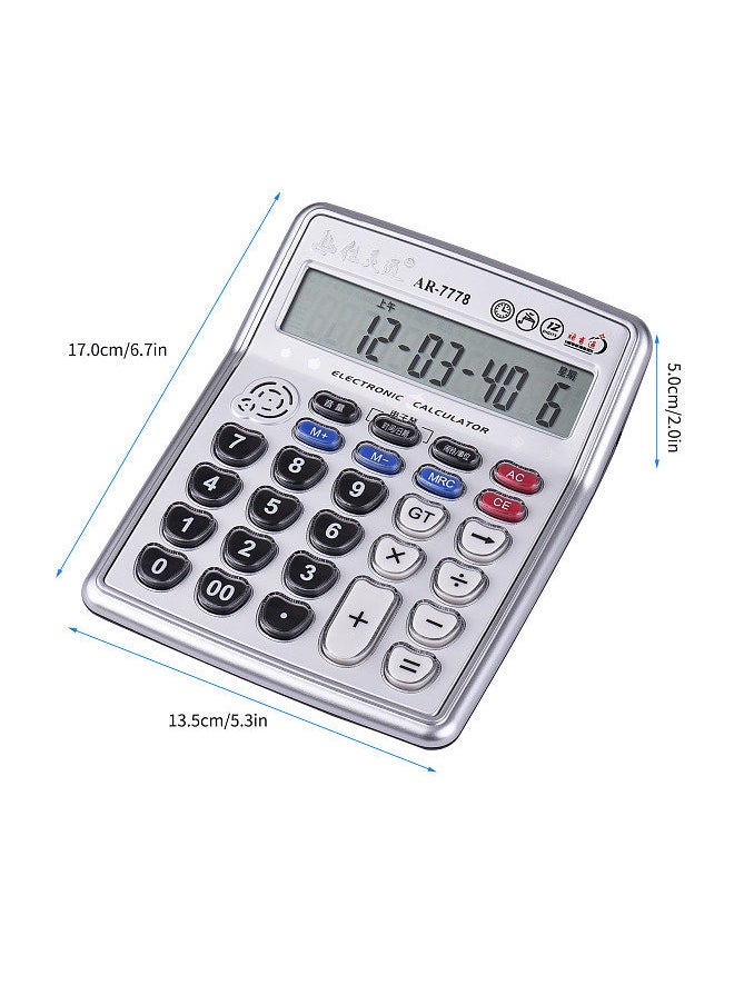 Generic - Musical Desktop Calculator 12-Digits LCD Display Electronic Calculator Counter Big Buttons with Music Piano Play Time Date Show Alarm Clock Function for Office Business Classroom Home Supplies - Image 1