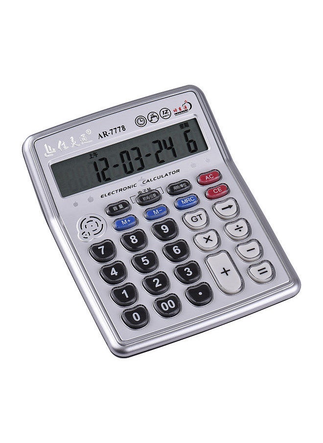 Generic - Musical Desktop Calculator 12-Digits LCD Display Electronic Calculator Counter Big Buttons with Music Piano Play Time Date Show Alarm Clock Function for Office Business Classroom Home Supplies - Image 1