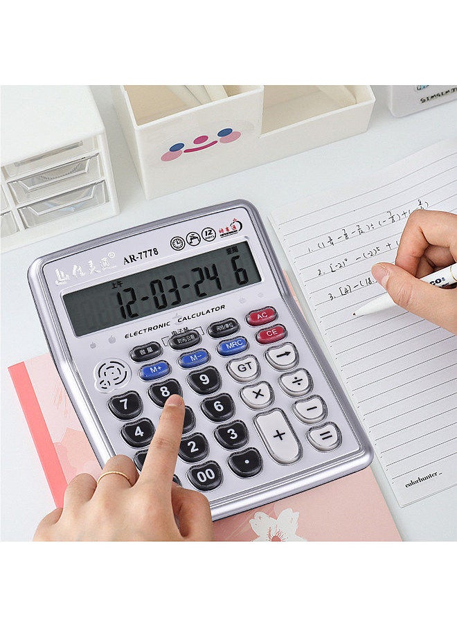 Generic - Musical Desktop Calculator 12-Digits LCD Display Electronic Calculator Counter Big Buttons with Music Piano Play Time Date Show Alarm Clock Function for Office Business Classroom Home Supplies - Image 1