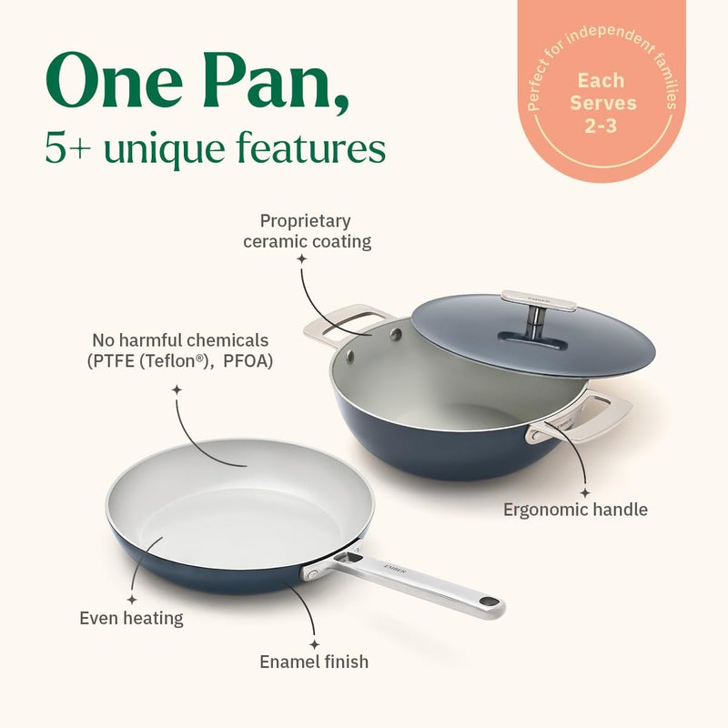 Ember Cookware طقم أواني الطهي السيراميكية غير اللاصقة إمبر 5 قطع | معتمد من ISI | يشمل مقلاة، كاداي مع غطاء، 2 ملعقة خشبية وممحاة تنظيف لطيفة | متوافق مع الحث | خالي من PFAS و PTFE - أزرق - Image 2