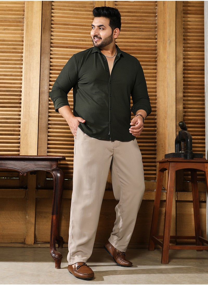 Instafab Plus Instafab Plus Men's Seaweed Green Gridveil-Tactile Shirt For Casual Wear | Spread Collar | Long Cuffed Sleeves | Button Closure | Plus Size Shirt Crafted With Comfort Fit For Everyday Wear  - Image 5