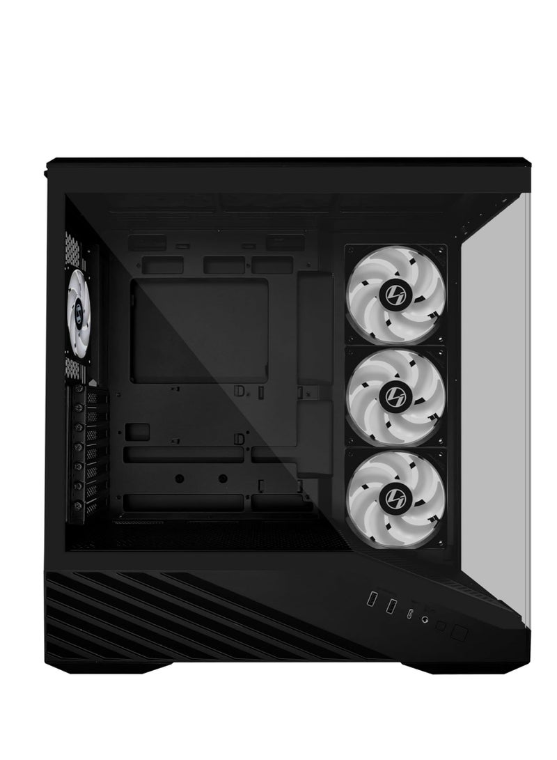 ليان لي صندوق كمبيوتر في 100 ايه تي اكس ميد تاور 4 × 120 ملم ARGB PWM مثبت مسبقا، شريط LED RGB ومنصة عرض مع زجاج مقسى، يدعم وحدة معالجة الرسومات الجرافيكية 415 ملم، رادياتور 360 ملم، تدفق هواء محسن - Image 2