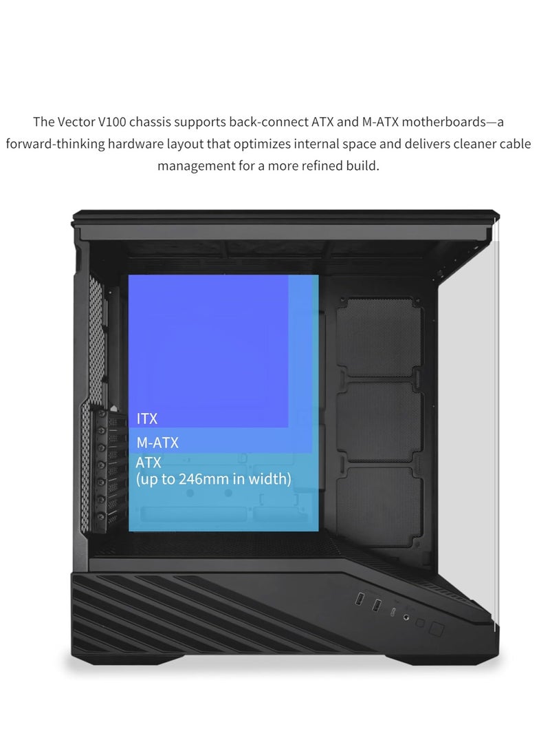 ليان لي صندوق كمبيوتر في 100 ايه تي اكس ميد تاور 4 × 120 ملم ARGB PWM مثبت مسبقا، شريط LED RGB ومنصة عرض مع زجاج مقسى، يدعم وحدة معالجة الرسومات الجرافيكية 415 ملم، رادياتور 360 ملم، تدفق هواء محسن - Image 3