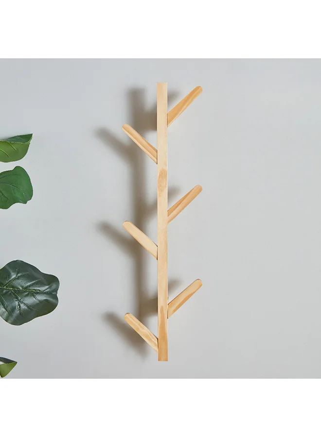 Home Box Natura Wooden 6-Peg Wall Mounted Tree Rack 22 x 78 x 7 cm