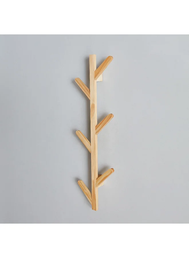 Home Box Natura Wooden 6-Peg Wall Mounted Tree Rack 22 x 78 x 7 cm