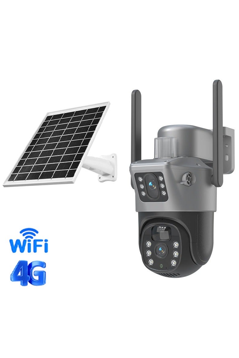 Generic 8K 4MP Solar Camera 4G Sim PTZ Cameras，Security Camera，CCTV Camera，Outdoor Dual Lens IP Camara Solar Panel CCTV Security Built in Battery PIR Cam， (With 64GB SD Card) - Image 1