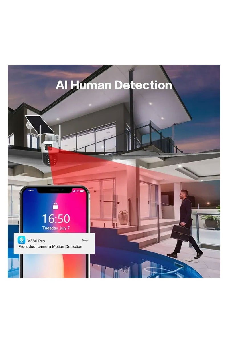 Generic 8K 4MP Solar Camera 4G Sim PTZ Cameras，Security Camera，CCTV Camera，Outdoor Dual Lens IP Camara Solar Panel CCTV Security Built in Battery PIR Cam， (With 64GB SD Card) - Image 3