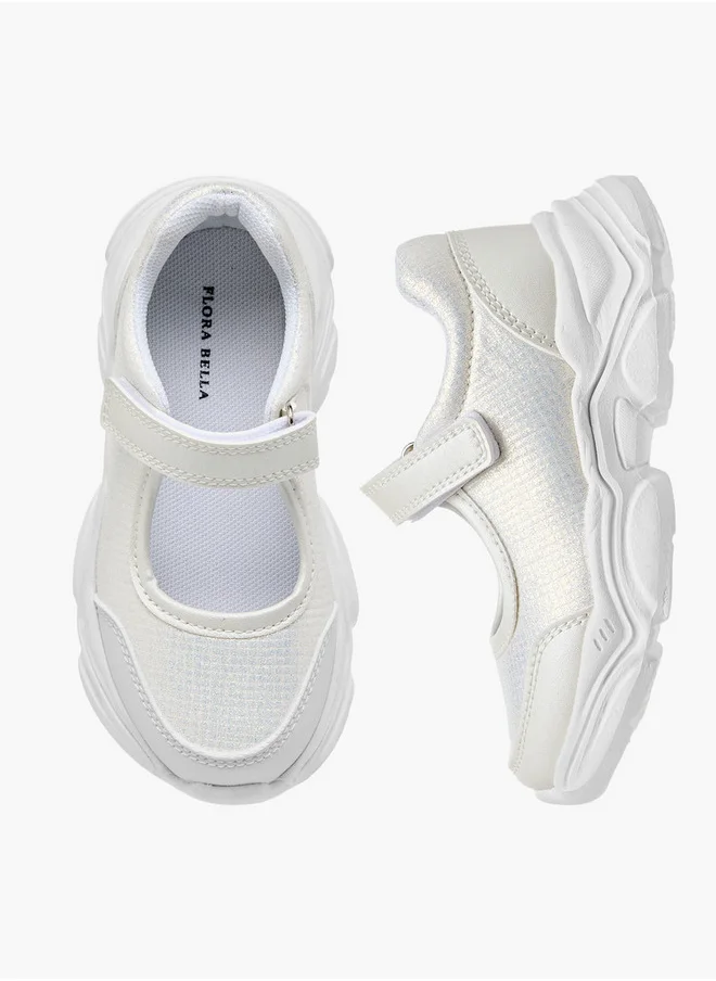 Flora Bella By Shoexpress Girls Textured Mary Jane Shoes with Hook and Loop Closure