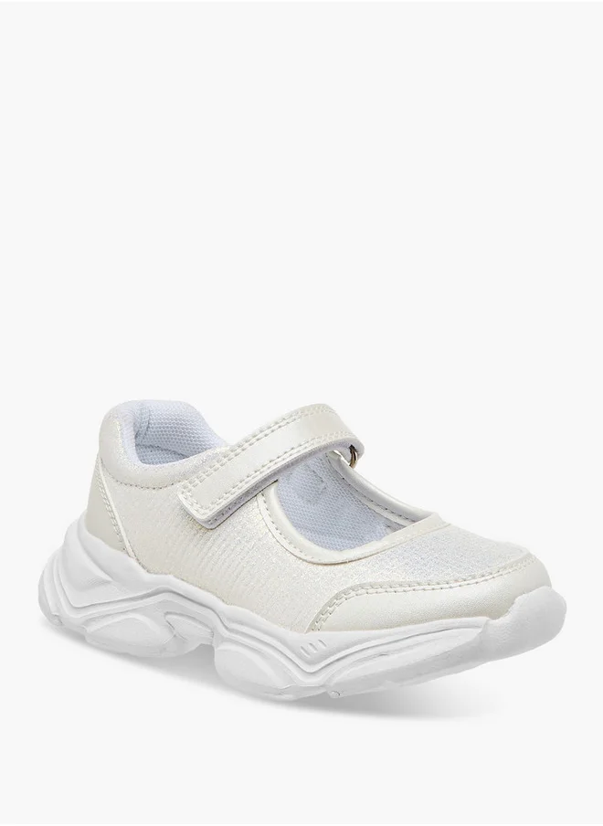 Flora Bella By Shoexpress Girls Textured Mary Jane Shoes with Hook and Loop Closure