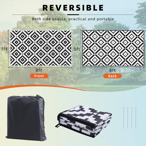 Favoyard Outdoor Rug 5x8 ft Waterproof Reversible Patio Plastic Straw Rugs for Decor Clearance Outside Large RV Camping Area Carpet Mat for Porch Deck Balcony Pool Backyard Picnic Beach Camper Door - Image 3