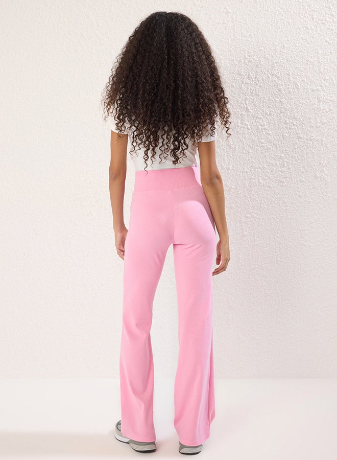 trendyol Pink Wide Leg/Spanish Leg High Waist Interlock Stretch Knitted Pants - Image 4