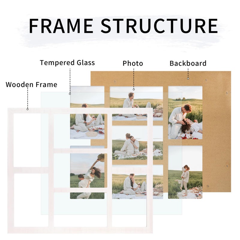 YESKAY 4x6 Picture Frame Collage for Wall Decor, Multiple Photo Collage Frames with Tempered Glass, 7-Opening for 4 x 6 Picture Frames, Rustic White, 1 Pack - Image 3
