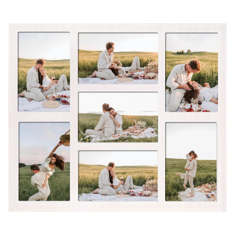 YESKAY 4x6 Picture Frame Collage for Wall Decor, Multiple Photo Collage Frames with Tempered Glass, 7-Opening for 4 x 6 Picture Frames, Rustic White, 1 Pack - Image 1