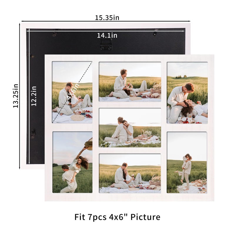 YESKAY 4x6 Picture Frame Collage for Wall Decor, Multiple Photo Collage Frames with Tempered Glass, 7-Opening for 4 x 6 Picture Frames, Rustic White, 1 Pack - Image 4