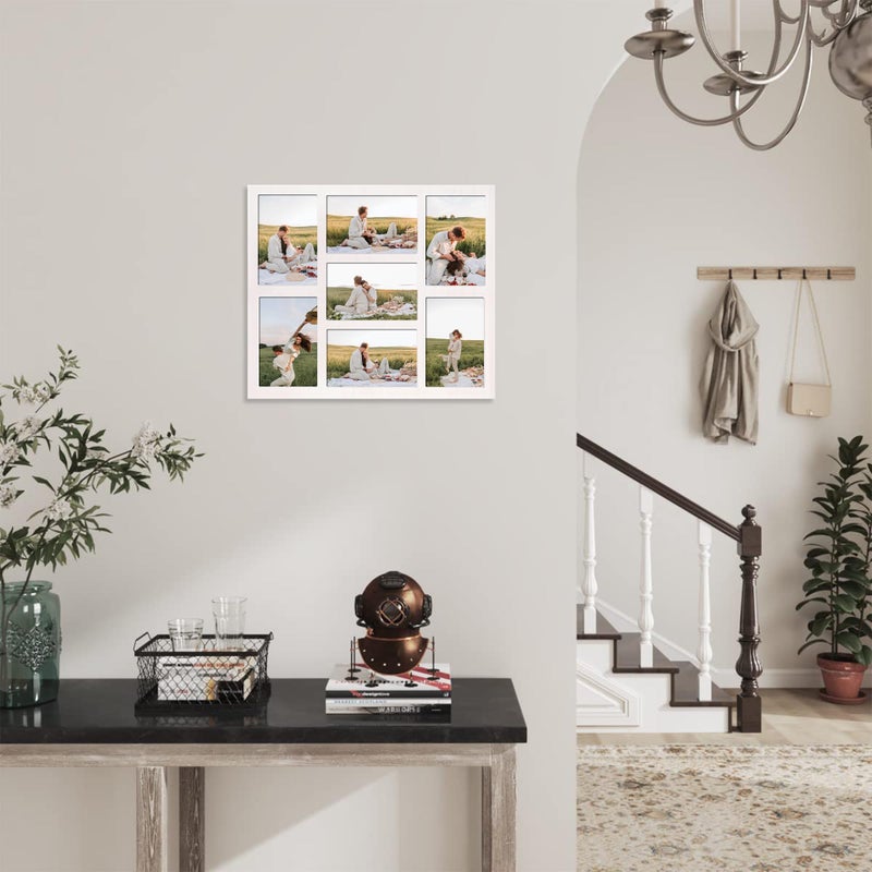 YESKAY 4x6 Picture Frame Collage for Wall Decor, Multiple Photo Collage Frames with Tempered Glass, 7-Opening for 4 x 6 Picture Frames, Rustic White, 1 Pack - Image 2