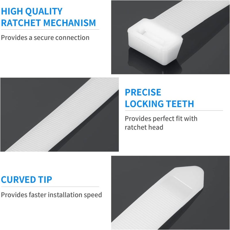 SCHOFIC Cable Zip Ties Heavy Duty 370 MM [Size 14.5 INCH], Ultra Strong Plastic [Polyamide] Wire Ties with 120 Pounds Tensile Strength, Nylon Tie Wraps with 7.6 MM Width (300, WHITE) - Image 2