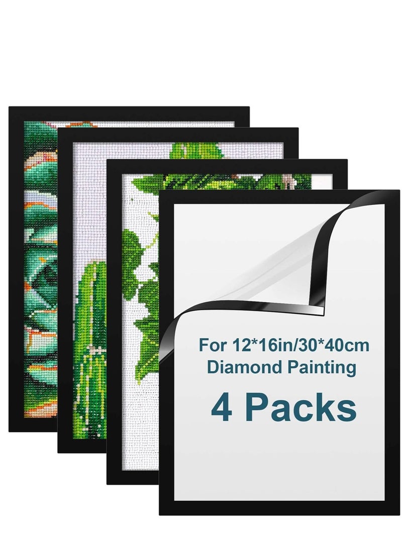 Excefore 4 PCS Diamond Painting Frames, 25 x 35 cm Self-Adhesive Picture Frame, Self Adhesive Magnetic Frames for Wall Window Door Black, Home Office Decor - Image 1