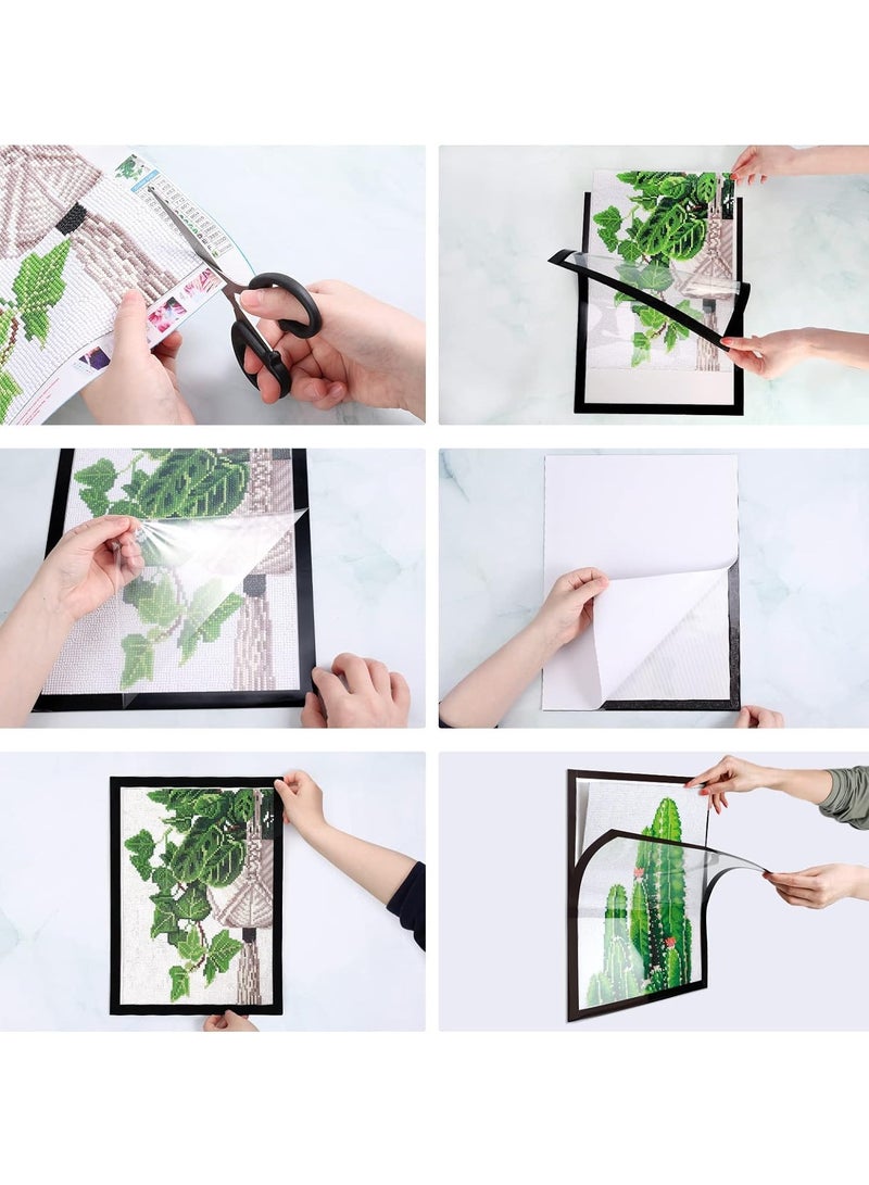 Excefore 4 PCS Diamond Painting Frames, 25 x 35 cm Self-Adhesive Picture Frame, Self Adhesive Magnetic Frames for Wall Window Door Black, Home Office Decor - Image 3