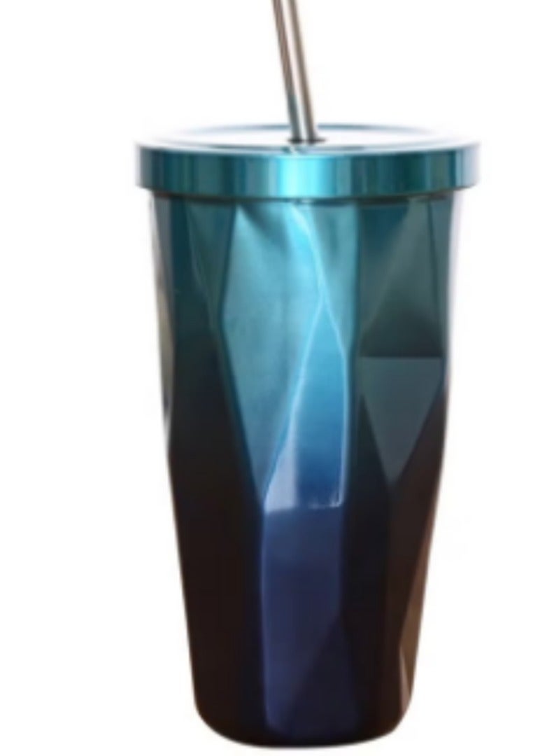 كوب مزدوج الجدار من الفولاذ المقاوم للصدأ مع قشة وغطاء - Image 1