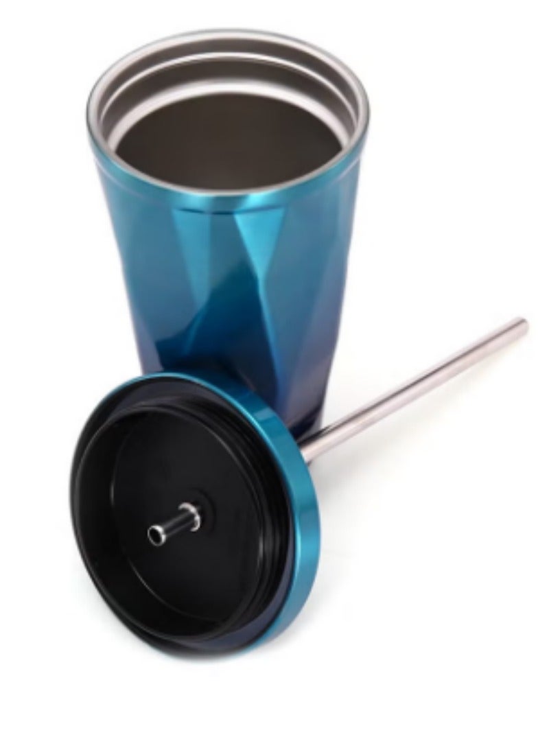 كوب مزدوج الجدار من الفولاذ المقاوم للصدأ مع قشة وغطاء - Image 2