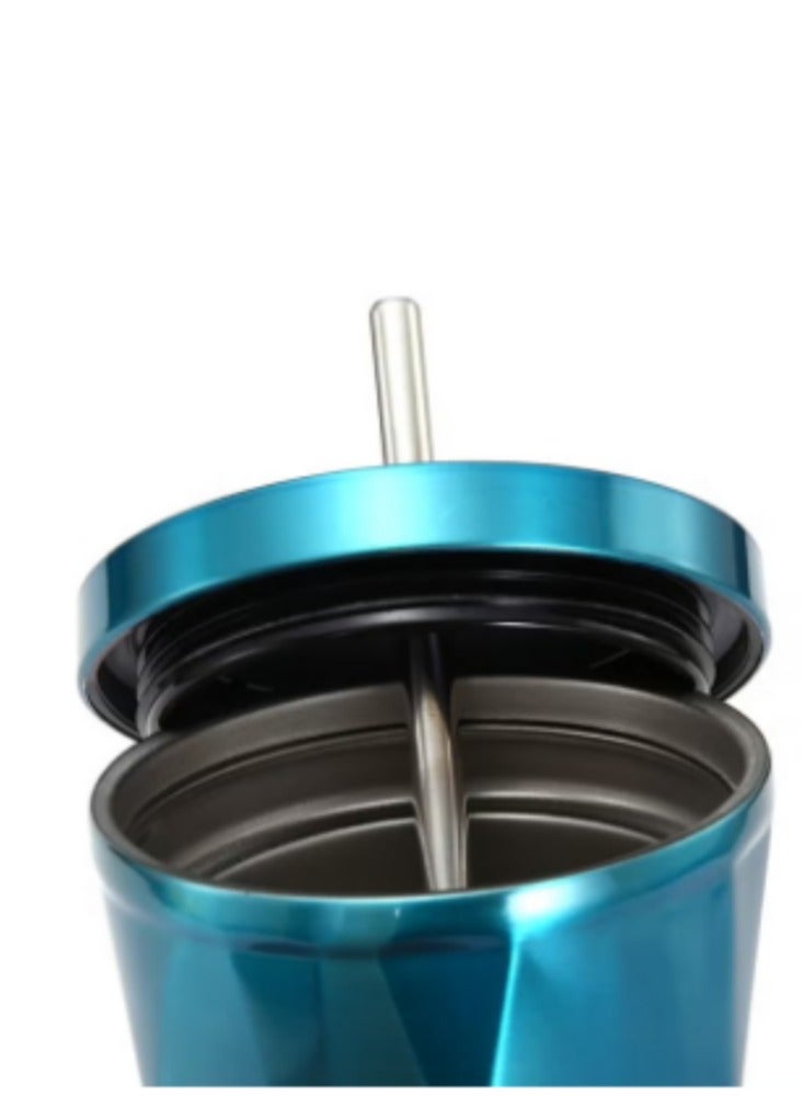 كوب مزدوج الجدار من الفولاذ المقاوم للصدأ مع قشة وغطاء - Image 4