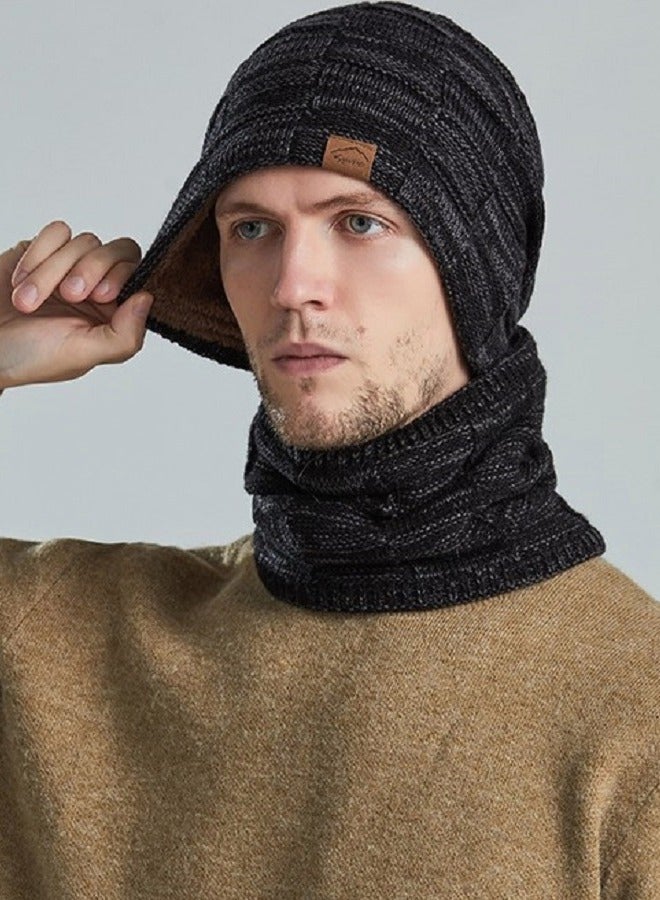 Joychic 2pcs Women Mens Winter Beanie Hats Scarf Set Warm Knit Hats Skull Cap Neck Warmer with Thick Fleece Lined Winter Outdoor Sports Hat Sets Black - Image 3