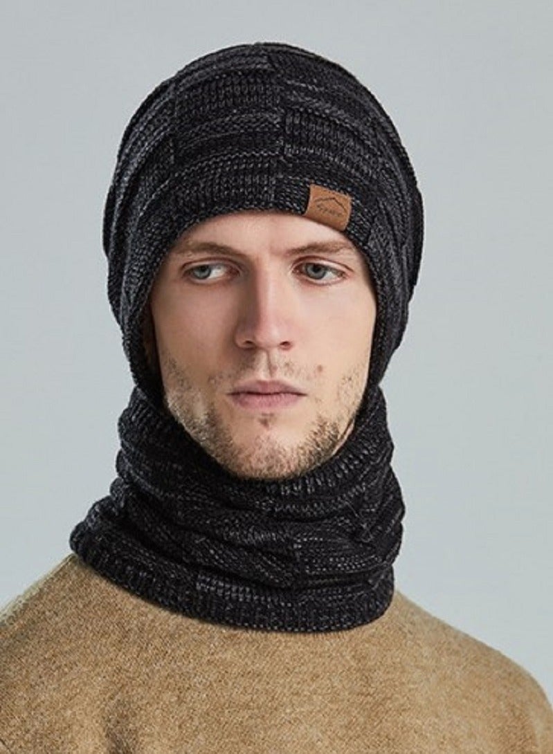 Joychic 2pcs Women Mens Winter Beanie Hats Scarf Set Warm Knit Hats Skull Cap Neck Warmer with Thick Fleece Lined Winter Outdoor Sports Hat Sets Black - Image 2